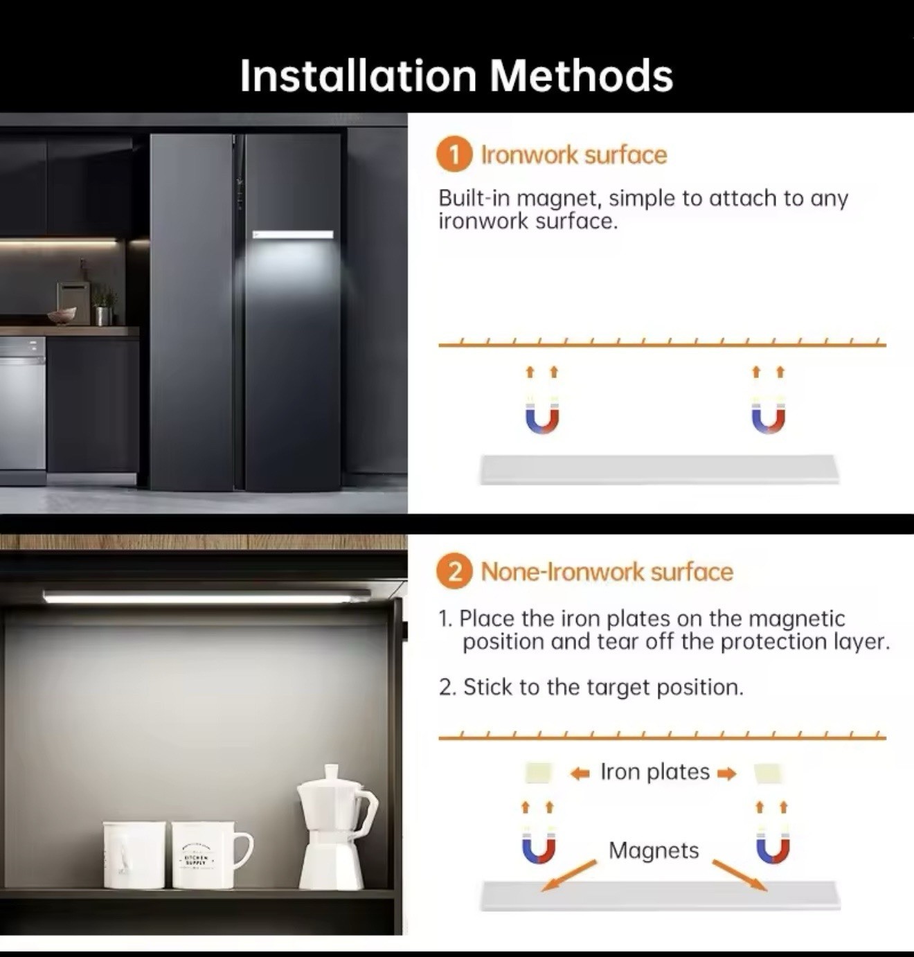 USB Motion Sensor LED Light Under Cabinet Closet Kitchen Magnetic Lamp