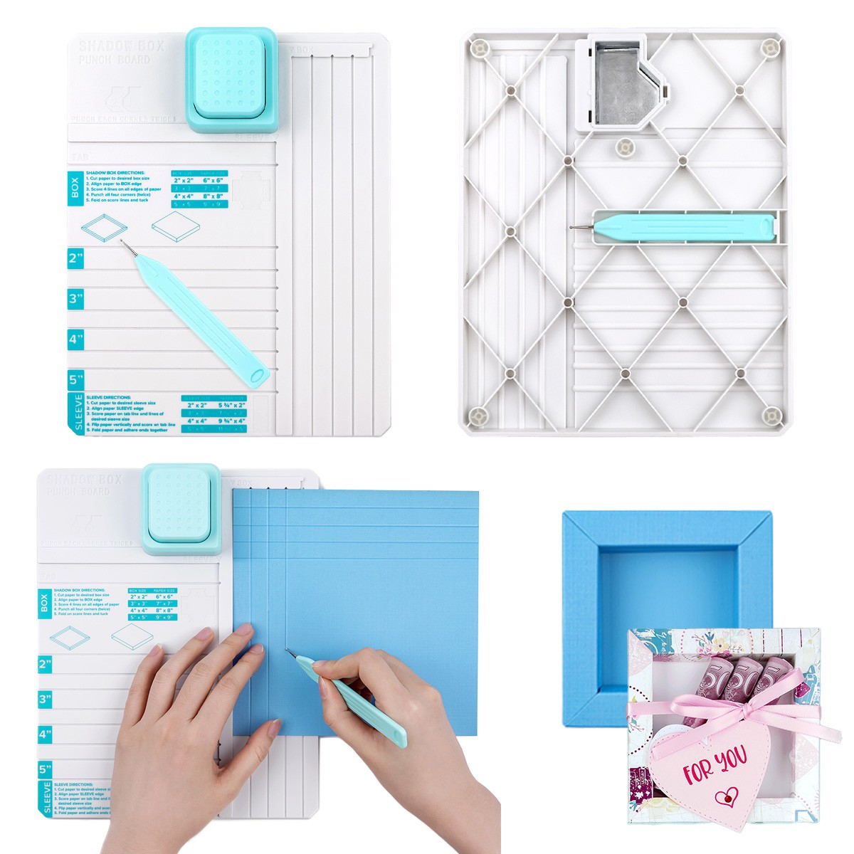 3-In-1 Shadow Box Punch Board for Diy Making 2, 3", 4" Shadow Boxes and Sleeves