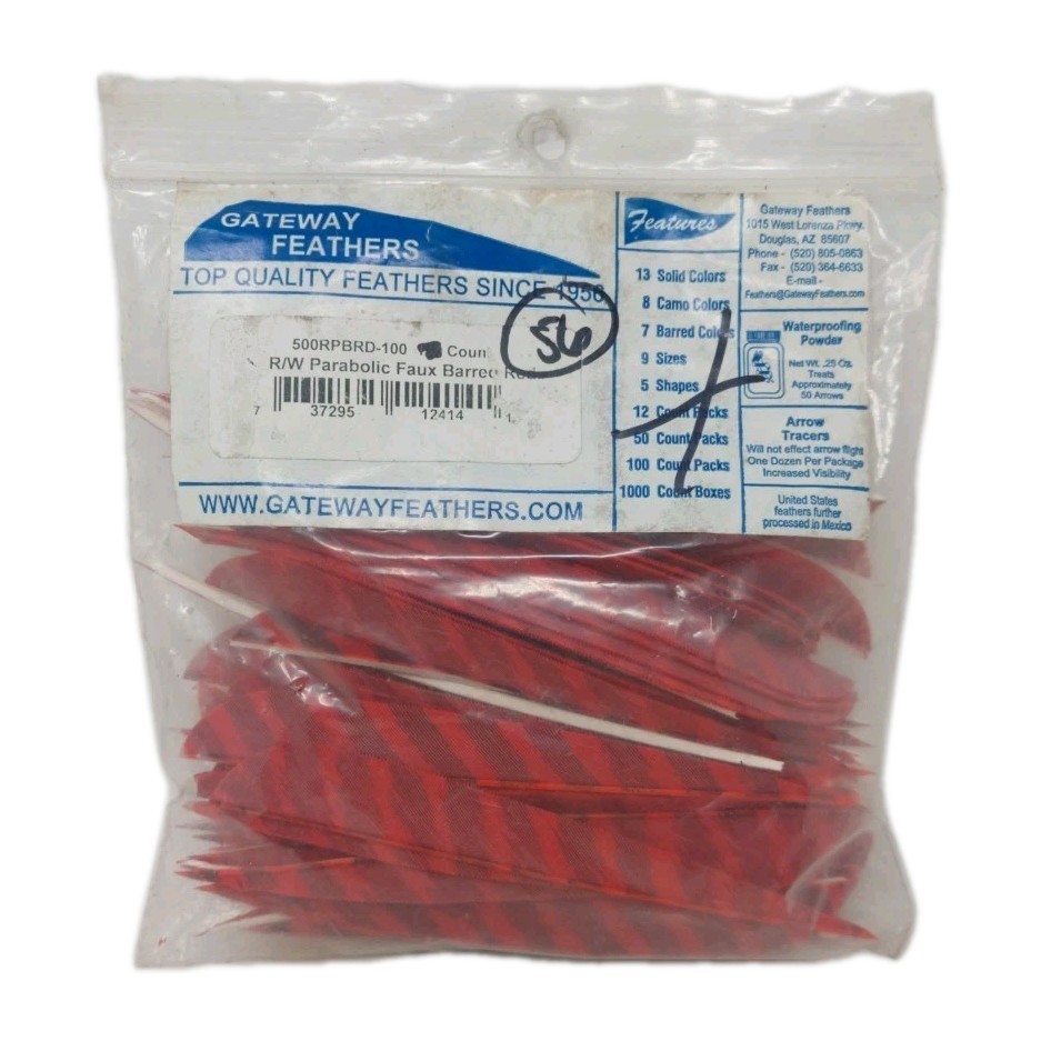 56 Count Gateway Feathers 5" Right Wing: Parabolic Faux Barred Red