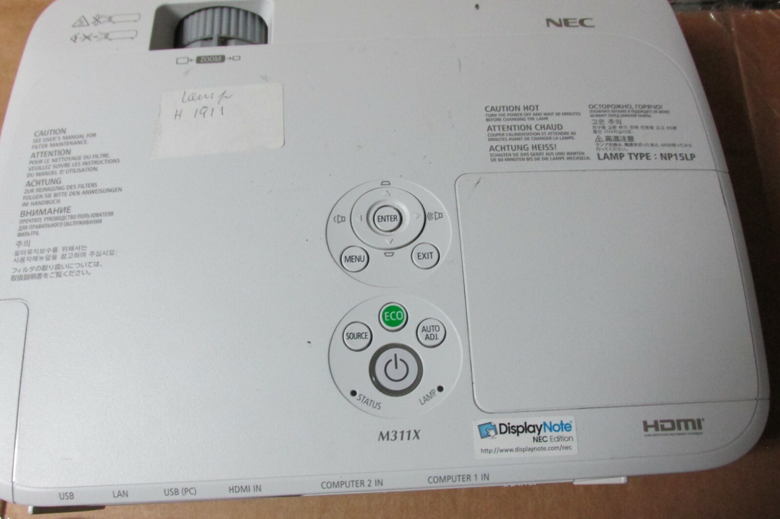 NEC NP-M311X LCD Projector 3100 Lumens HDMI XGA - 1911 Used Lamp Hours