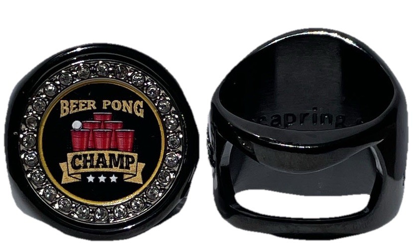 The deCAPitator Beer Pong Champ Ring Bottle Cap And Can Tab Opener! Sizes 6 -15