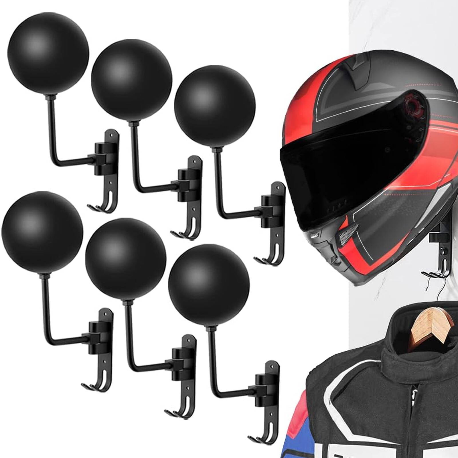 2/4/6PCS Motorcycle Helmet Holder Rack Hook Jacket Bag Display Wall Mount Hanger