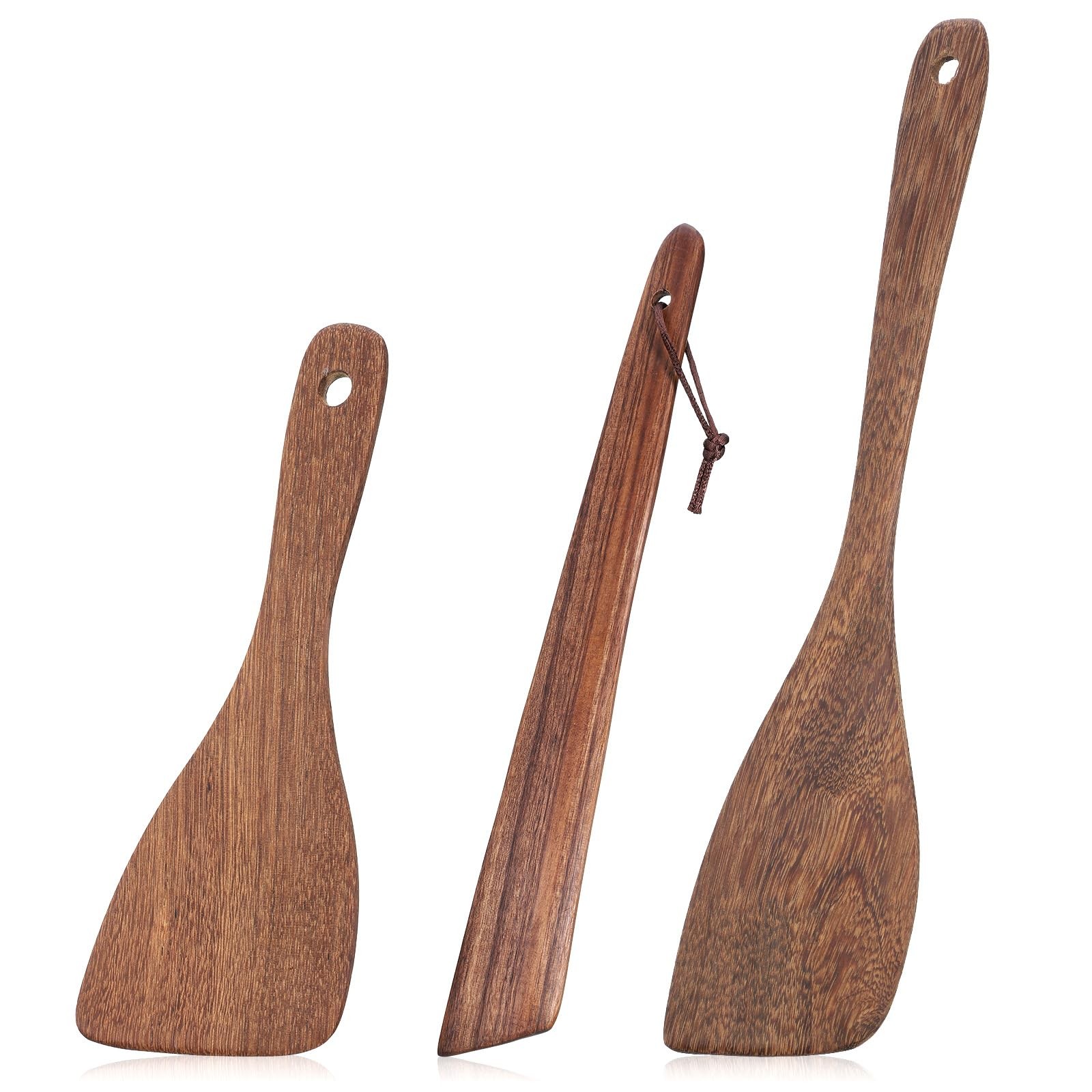 Wooden Spoons for Cooking, 3Pcs Wooden Flat Spatulas Multiple-sizes Acacia Wo...