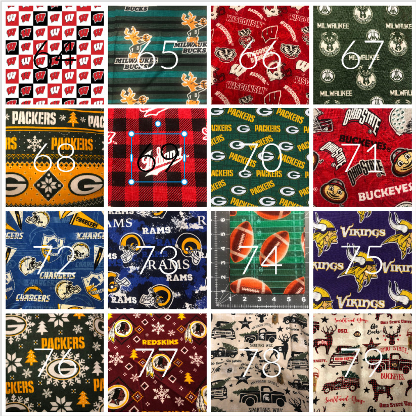 Mystery Football & Basketball Fabric Fat Quarter Bundle- Bucks, Packers, Vikings
