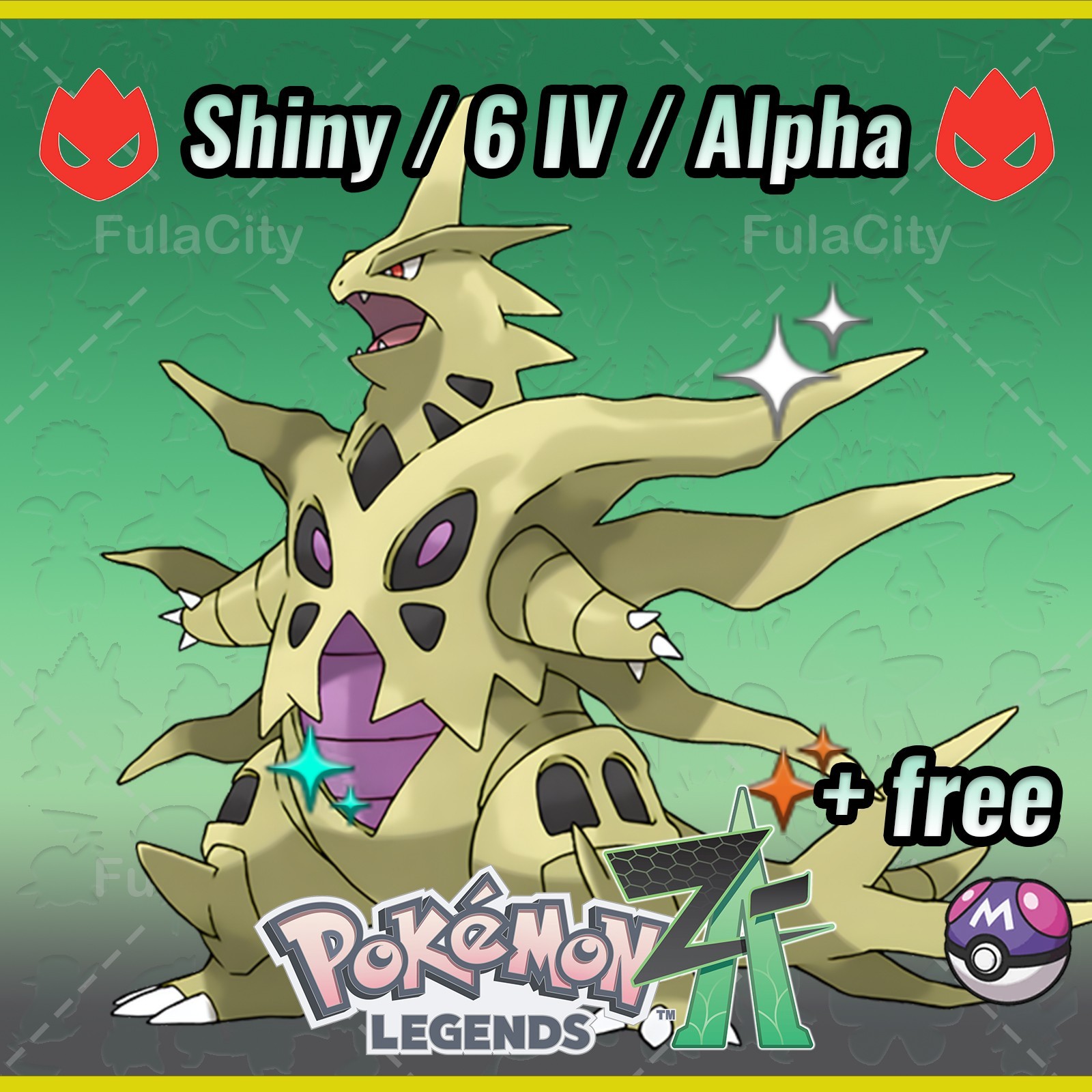Tyranitar Pokemon Legends ZA ⚫ Shiny 6 IV 🟢 Alpha ⚫ @ Master Ball