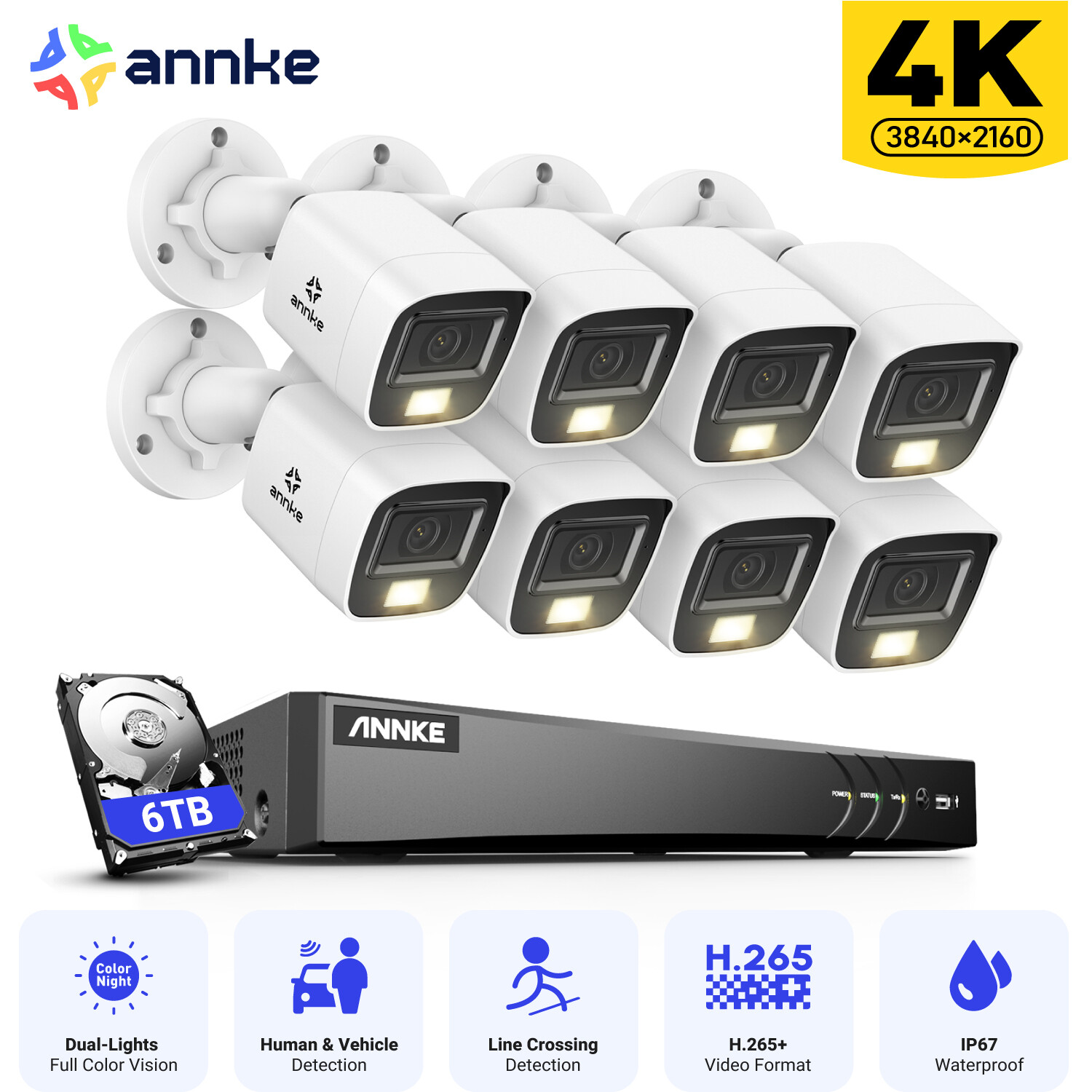 ANNKE 4K Video CCTV Security Camera System 8CH DVR Outdoor AI Color Night H.265+