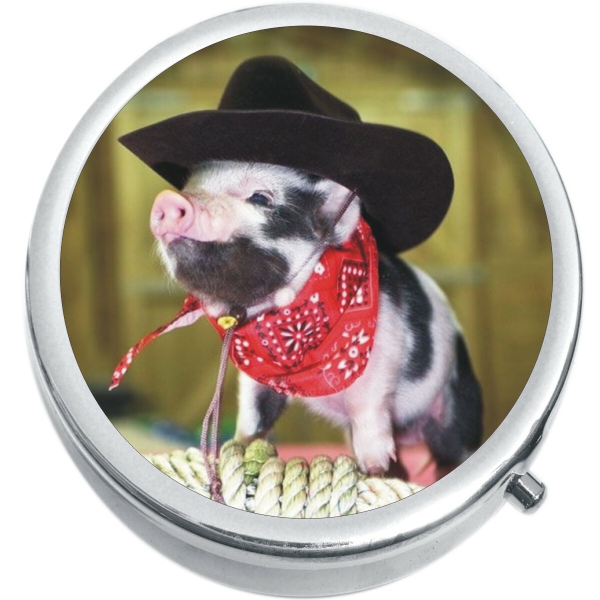 Cowboy Pig Medicine Vitamin Compact Pill Box