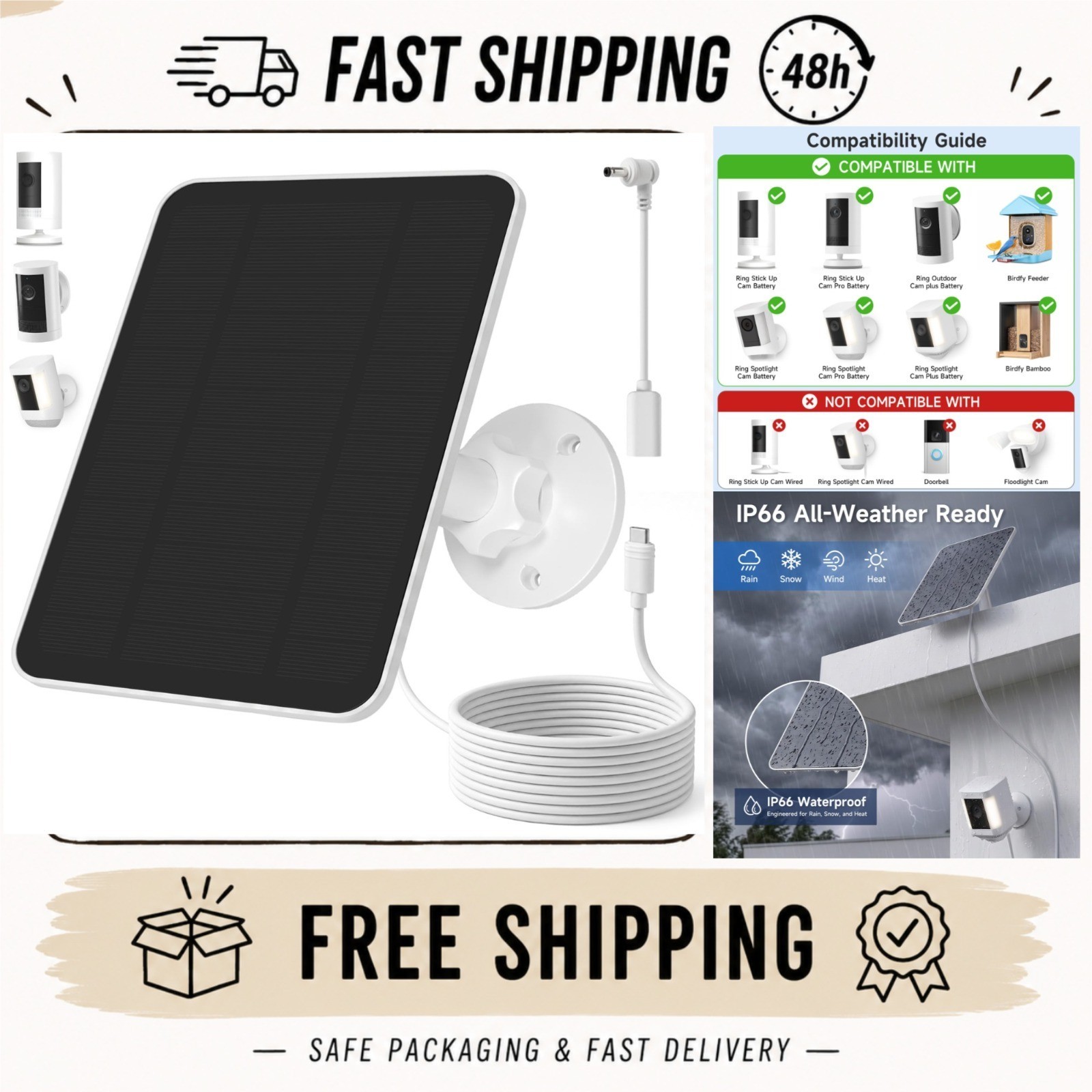 HNncheny Solar Panel for Ring Camera, 5W Waterproof Charger