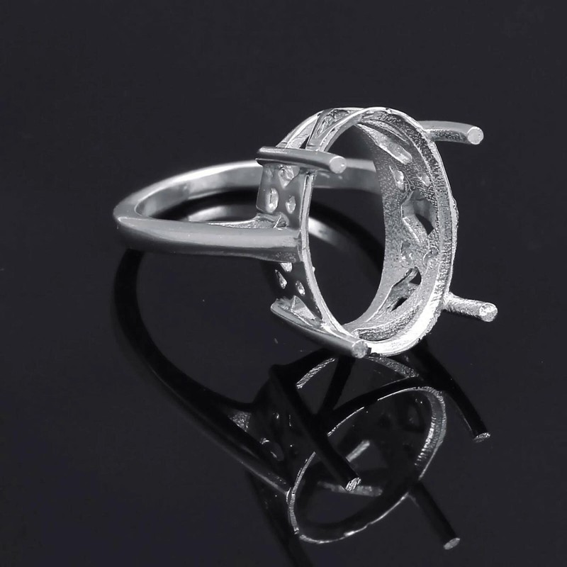 925 Sterling Silver Oval Semi Mount Ring 18x13mm Prong Setting