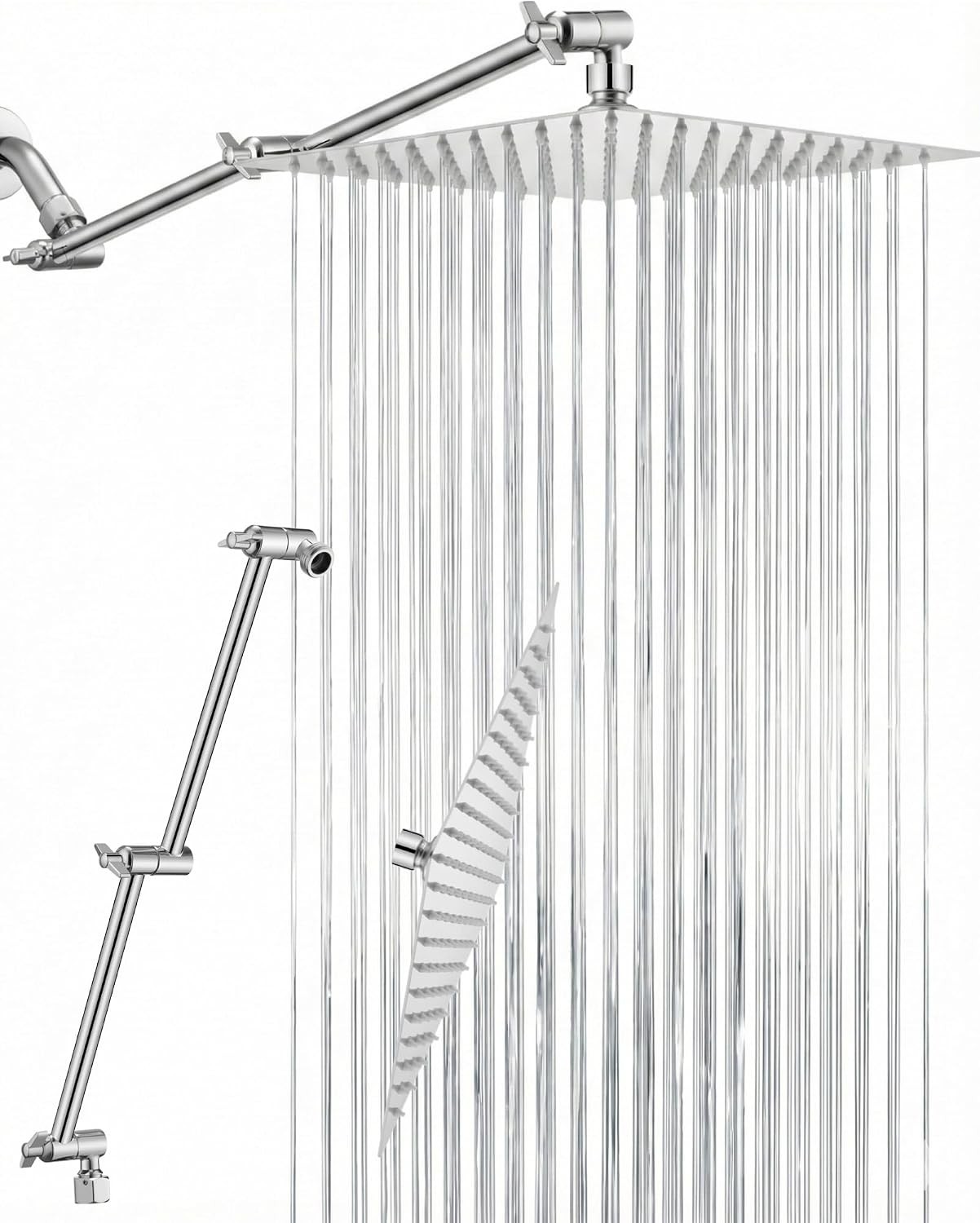 All Metal Rain Shower Head, 10'' High Pressure Rainfall Square Showerhead with