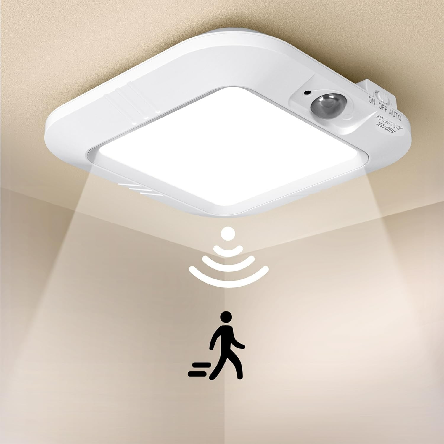 ANOTEK Motion Sensor Ceiling Light 2-Pack Battery Operated Indoor
