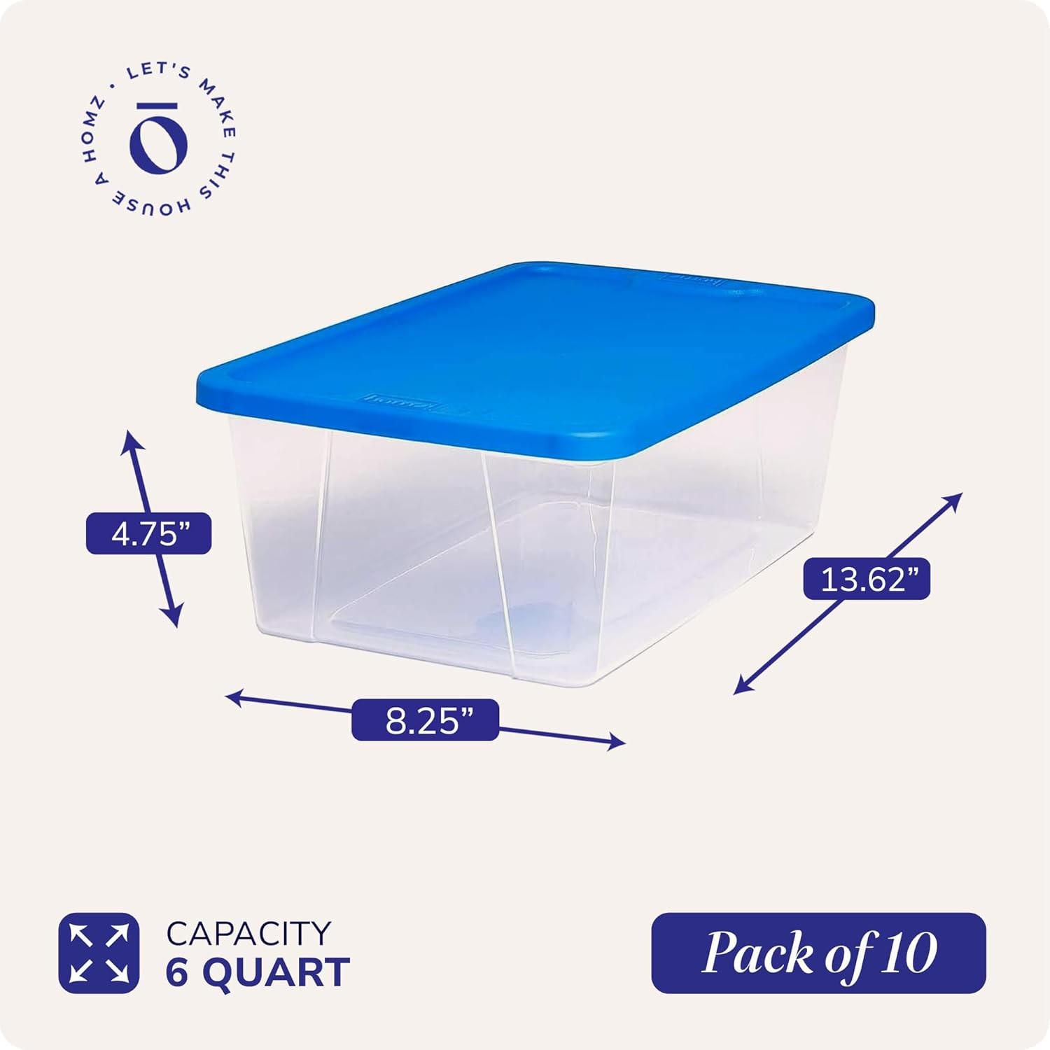 10-Pack Snaplock Small Clear Plastic Storage Organizer Bins w/Lids 6 Quart Blue