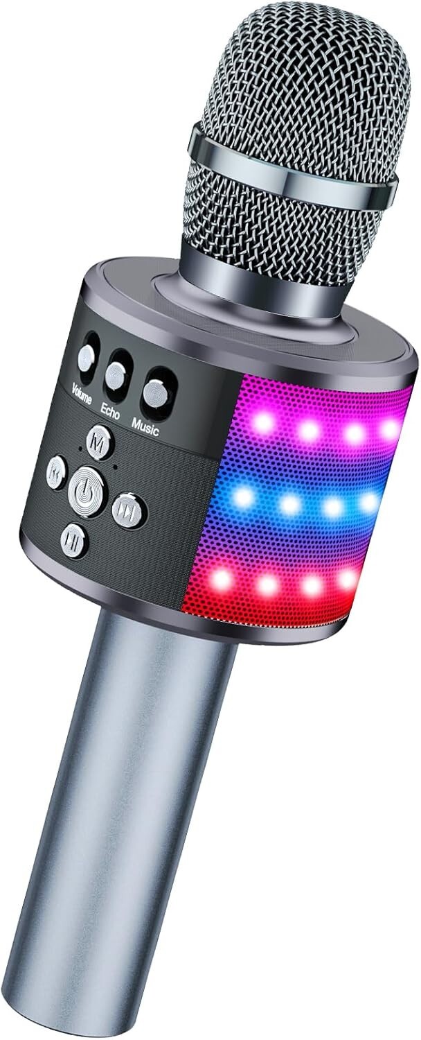 Portable Karaoke Microphone with Bluetooth Connectivity & Exciting LED Effects