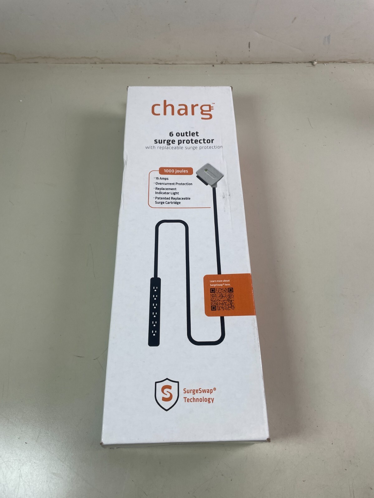 Charg 6 Outlet Power Strip Surge Protector SurgeSwap Technology 9ft Cord