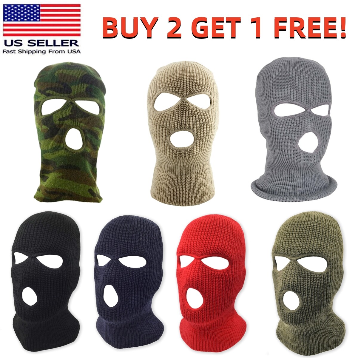 3 Holes Full Face Mask Ski Mask Winter Cap Balaclava Outdoor Beanie Tactical Hat