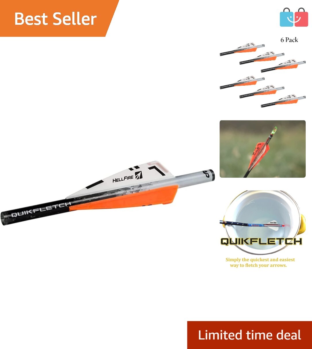 Orange and White NAP Quikfletch Hellfire 3" Vanes for Ultimate Arrow Flight