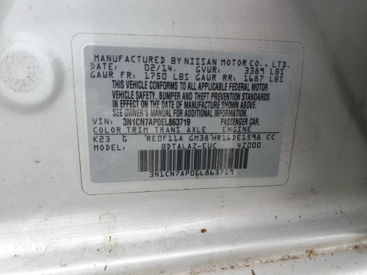 VERSA 2014 Glove Box 4841012