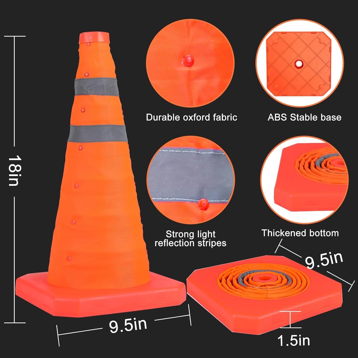 18 Inch 6 Pack Traffic Cones,Collapsible Safety Cones,Multi Purpose Pop-Up Cones