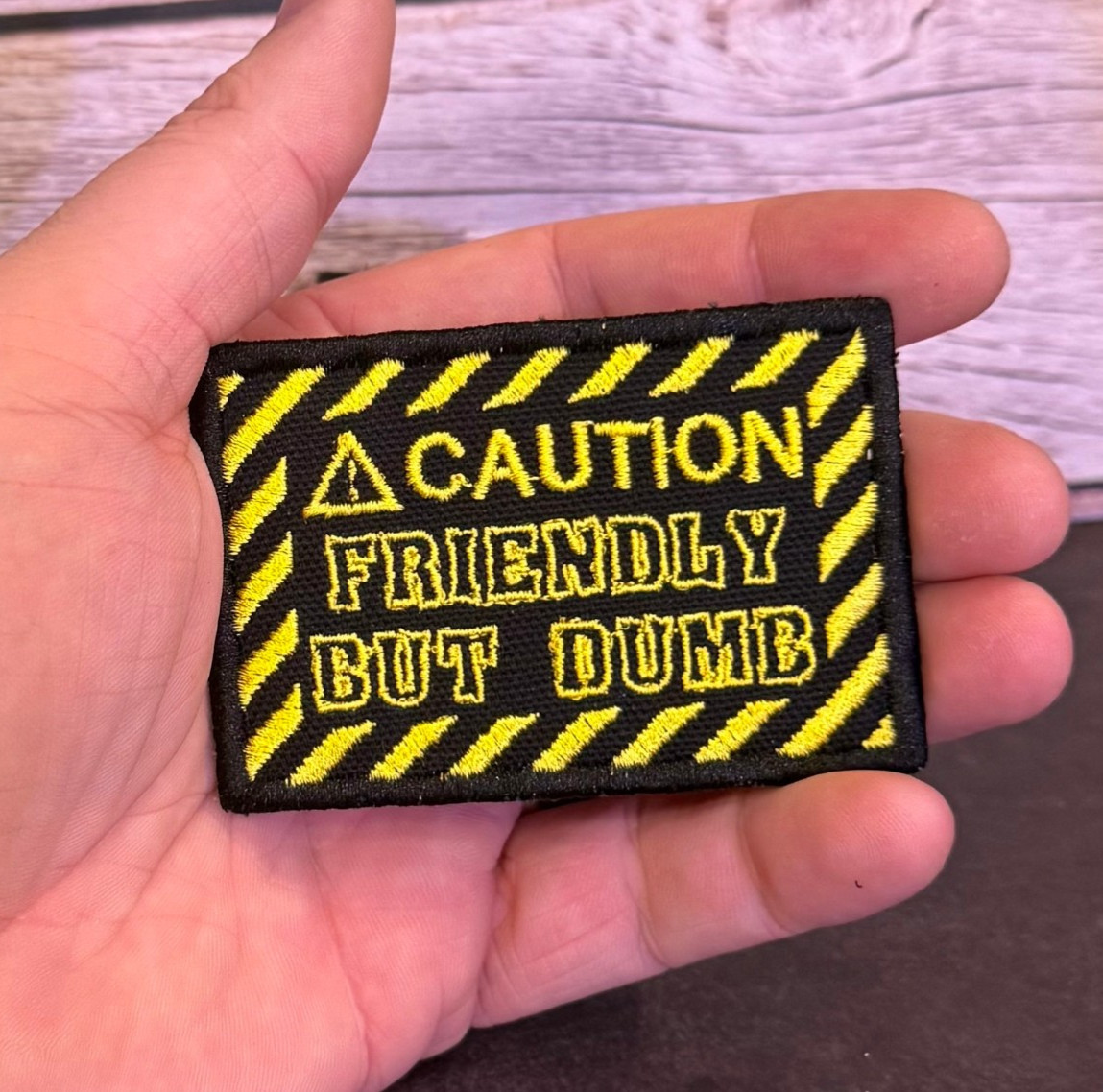 Friendly But Dumb Funny Morale Patch, 2x3" | VELCRO® Brand Hook Fastener