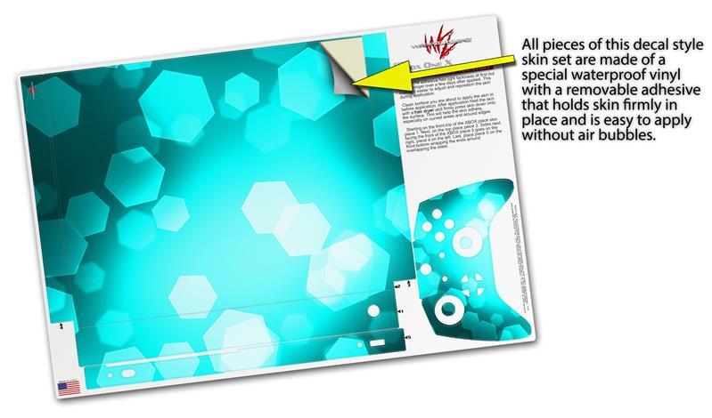 Skin for XBOX One X Console Controller Bokeh Hex Neon Teal Decal