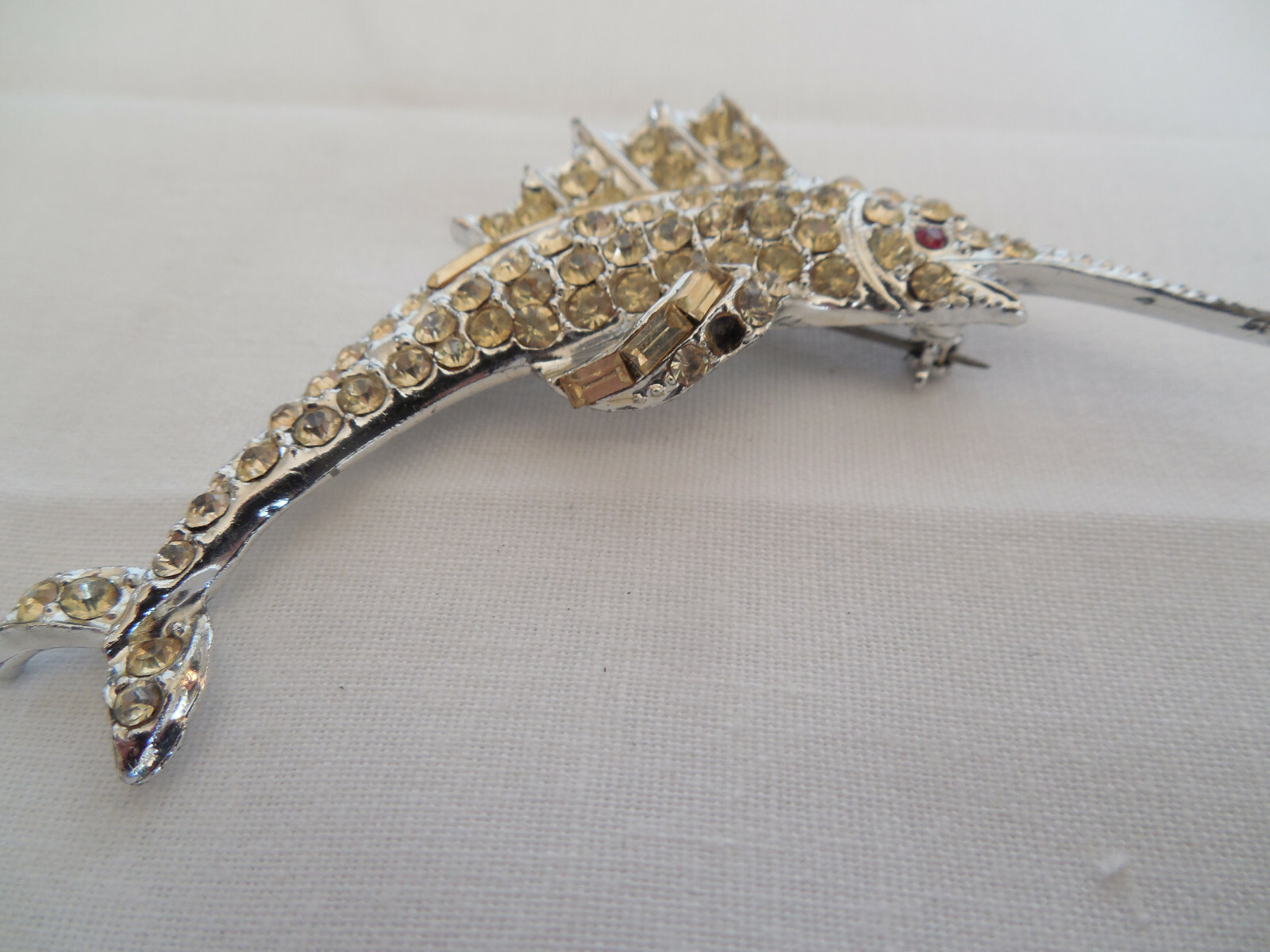 Vintage rhinestone sword fish brooch