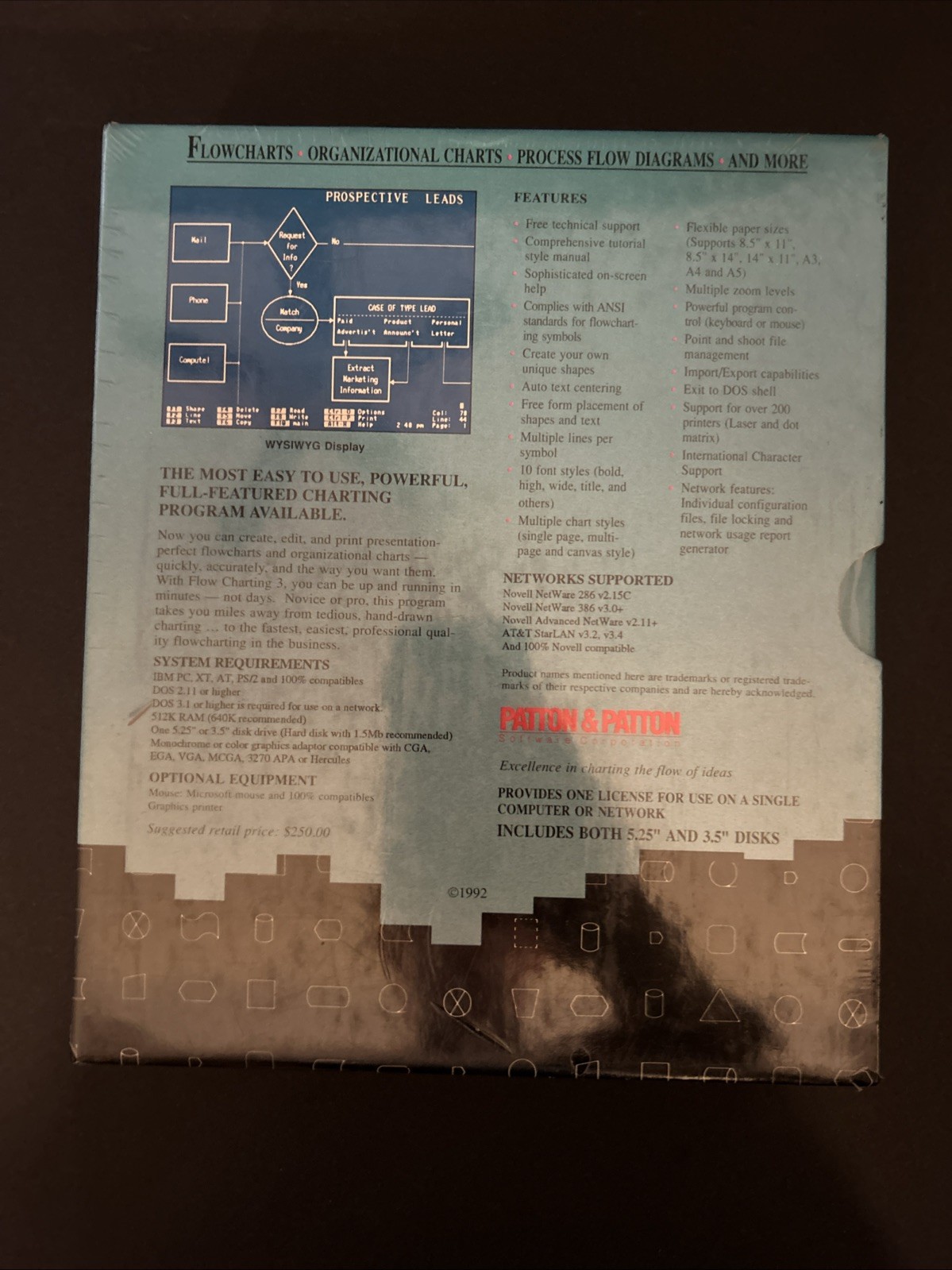 Vintage Flow Charting 3 (IBM PC DOS, 3.5" Floppy Disk | Patton & Patton (SEALED)
