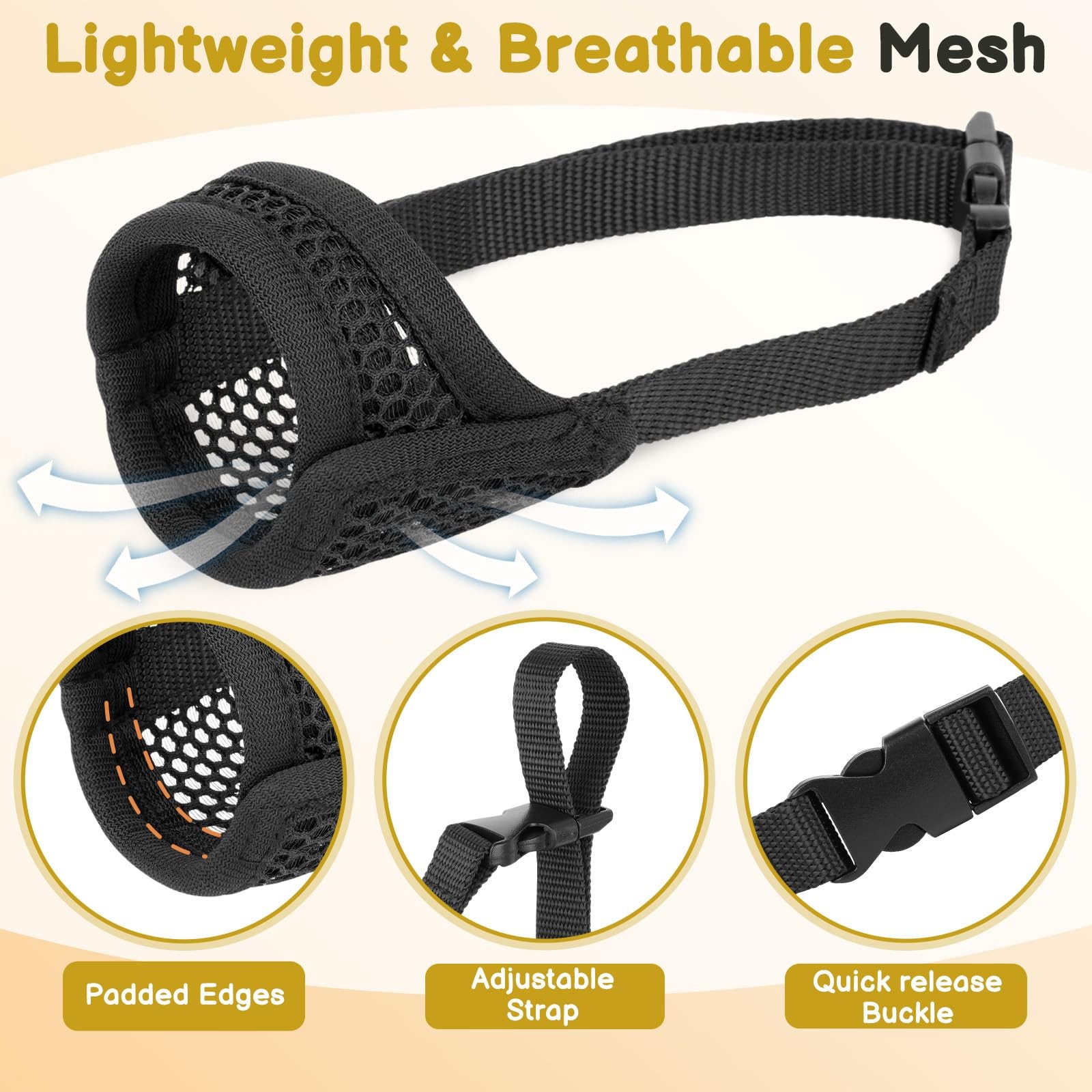 Mesh Muzzle for Short Snout Small Medium Dogs Anti-Biting Breathable Fabric