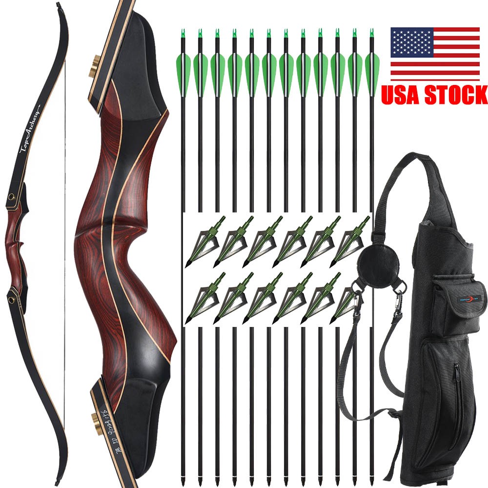 60" Takedown Recurve Bow 25-50lbs Wood Bow Archery Outdoor Hunting Shoot Target