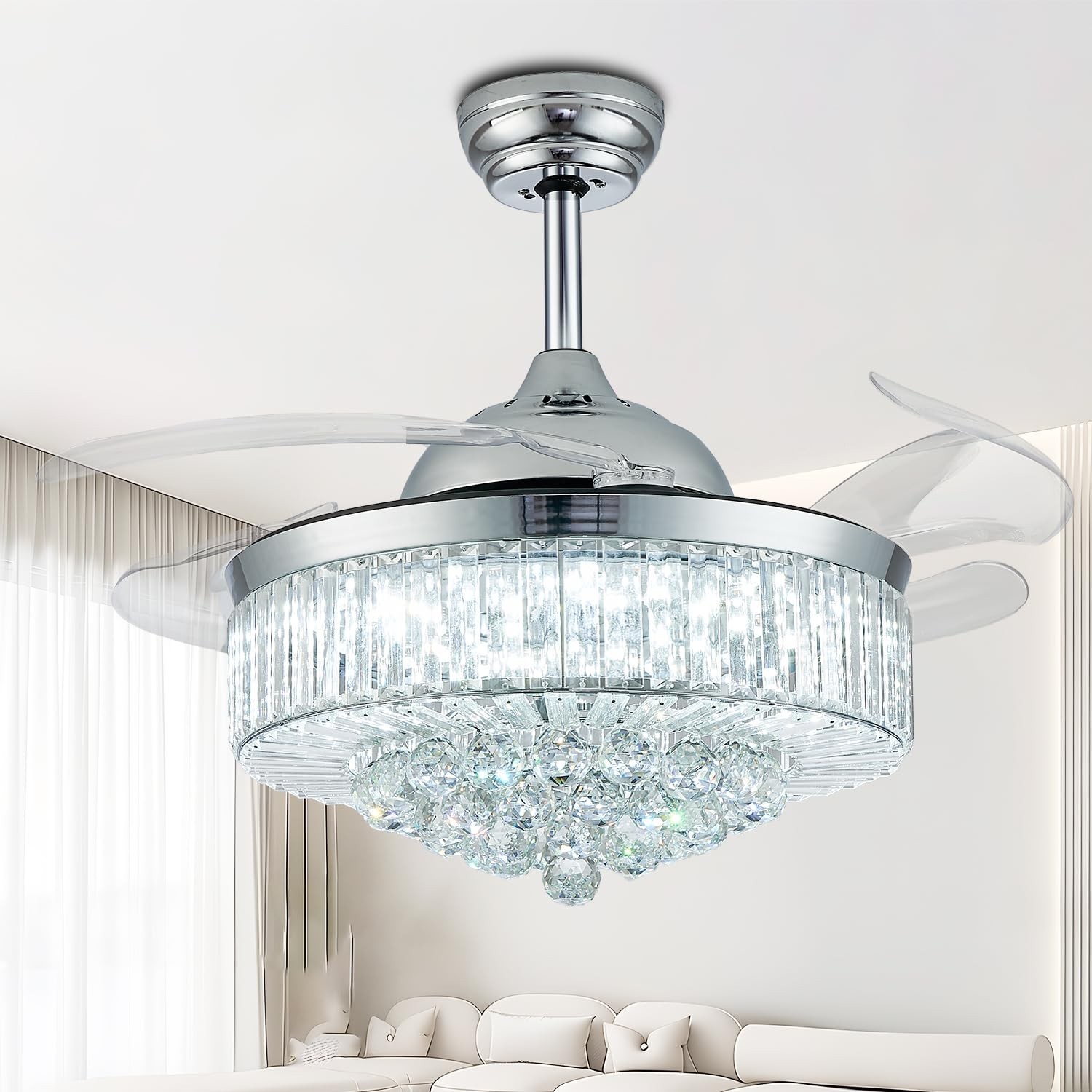 Fandelier Ceiling Fans with Lights and Remote Control Crystal Chandelier Ceil...