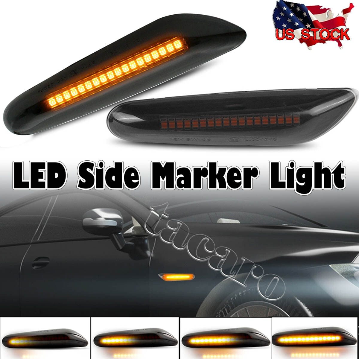 2x Smoked LED Fender Side Marker Light Sequential Turn Signal Lamp for BMW 328i