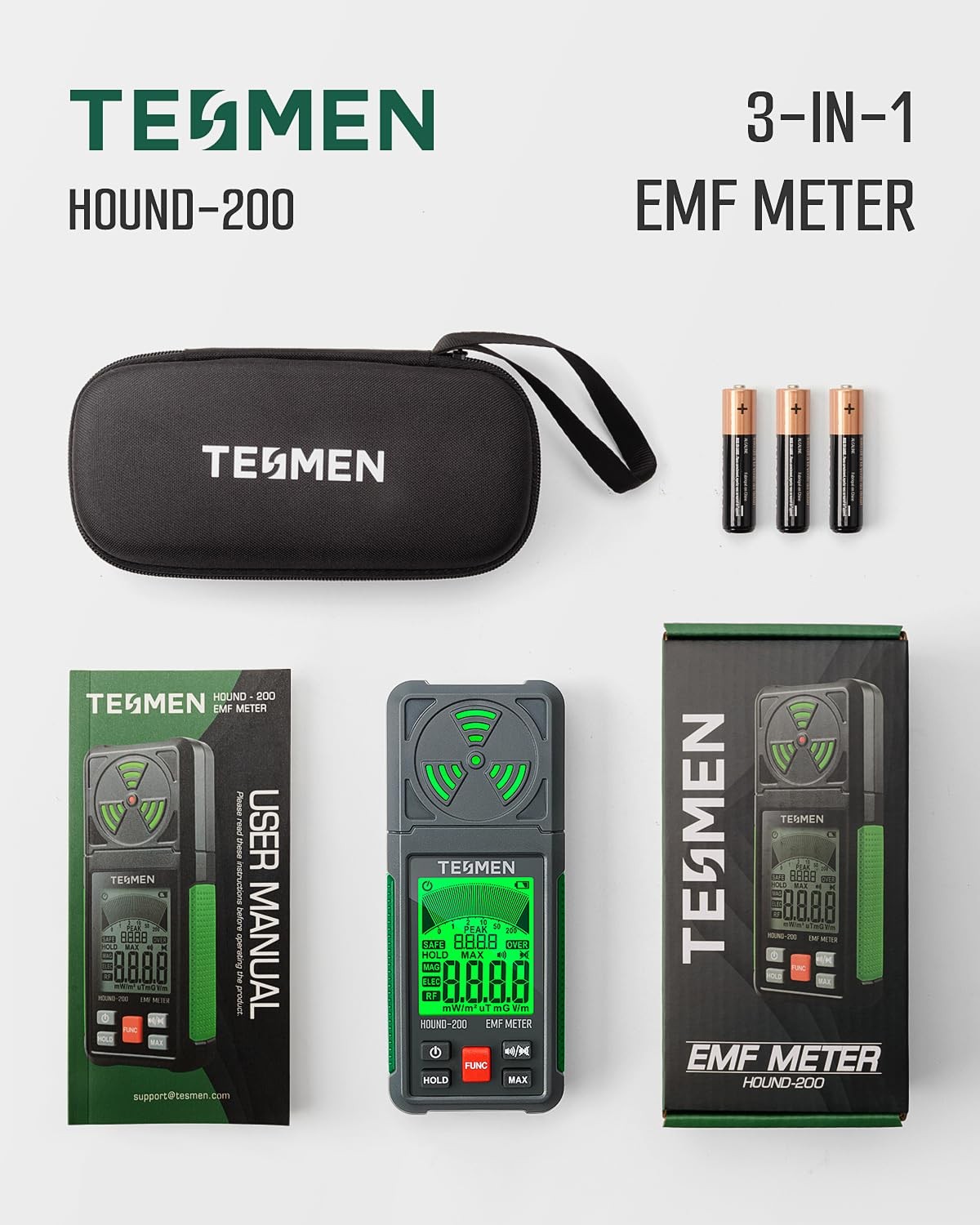Three-in-one Portable Electromagnetic Field Detector, Hound-200