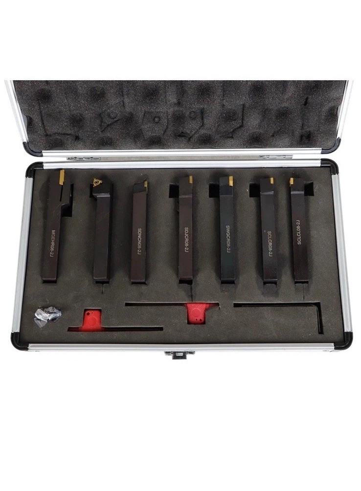 7PC Carbide Indexable Turning Tool 1/2" Lathe Tool Bit Set Thread Insert Holder