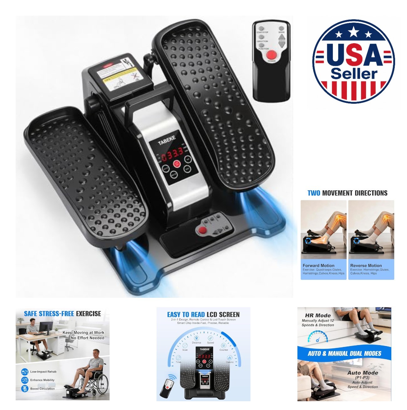 Under Desk Elliptical Machine Electric Seated Leg Exerciser for Seniors Remote