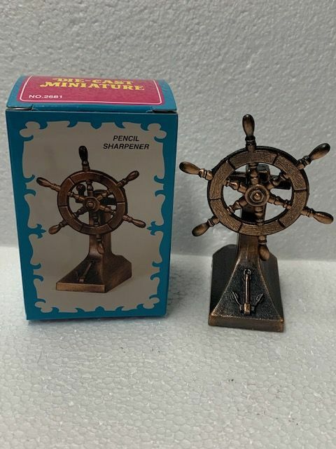 SHIP'S WHEEL BRONZE DIE CAST METAL COLLECTIBLE PENCIL SHARPENER NEW / BOX