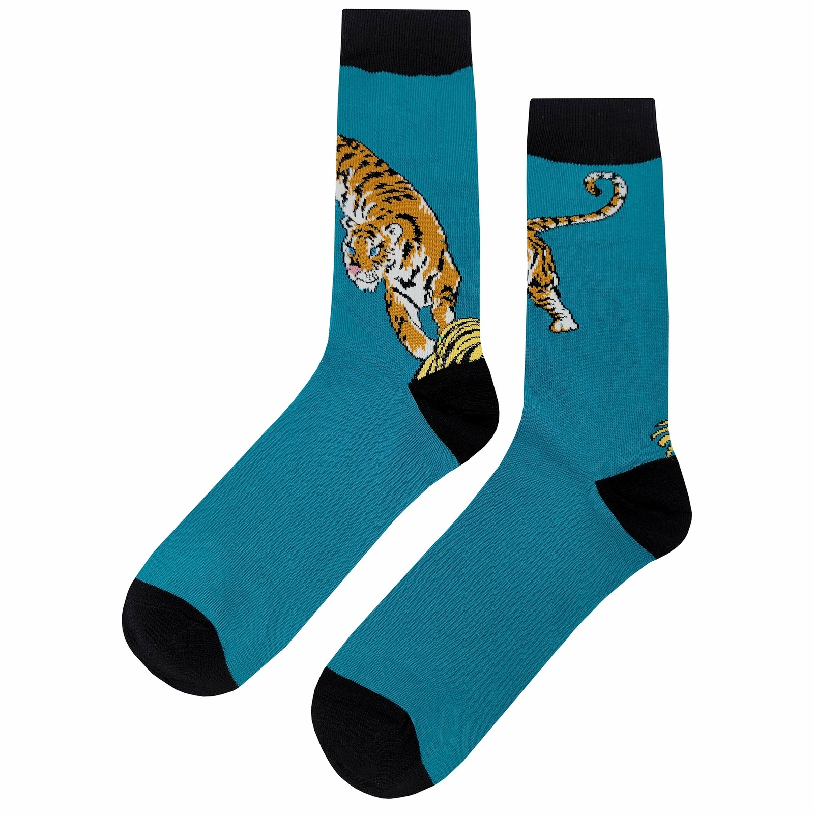 NWT Tiger Dress Socks Novelty Men 8-12 Teal Crazy Fun Sockfly
