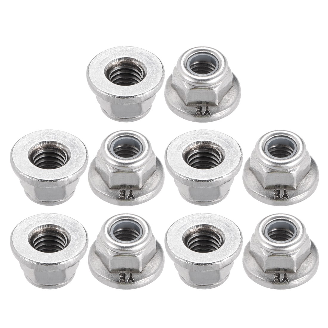 M5x0.8mm Hex Flange Nylon Insert Lock Nuts, Stainless Steel 304, 10 Pcs