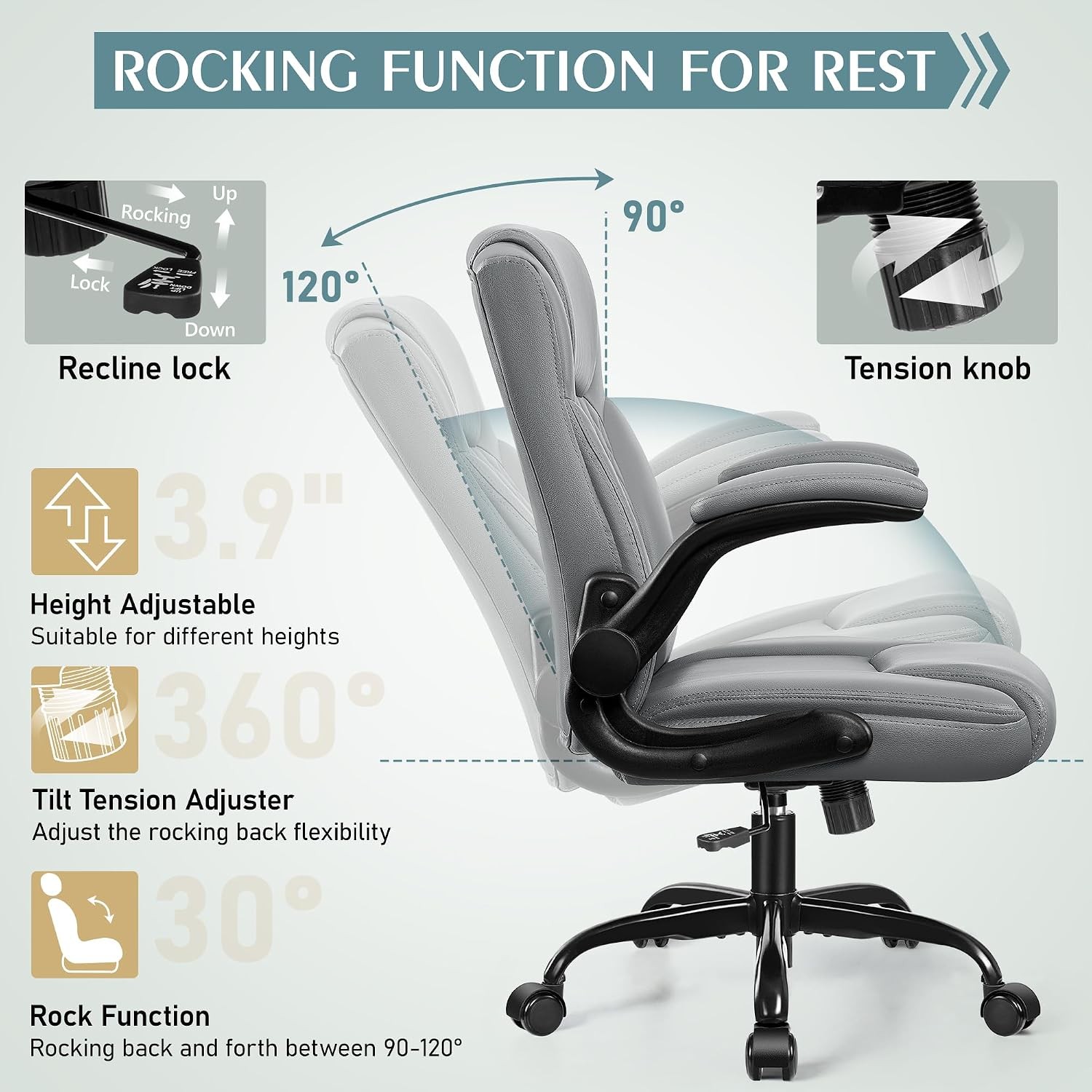 Leather Office Chair, PU Home Computer Desk Chairs with Ergonomic Back Support,