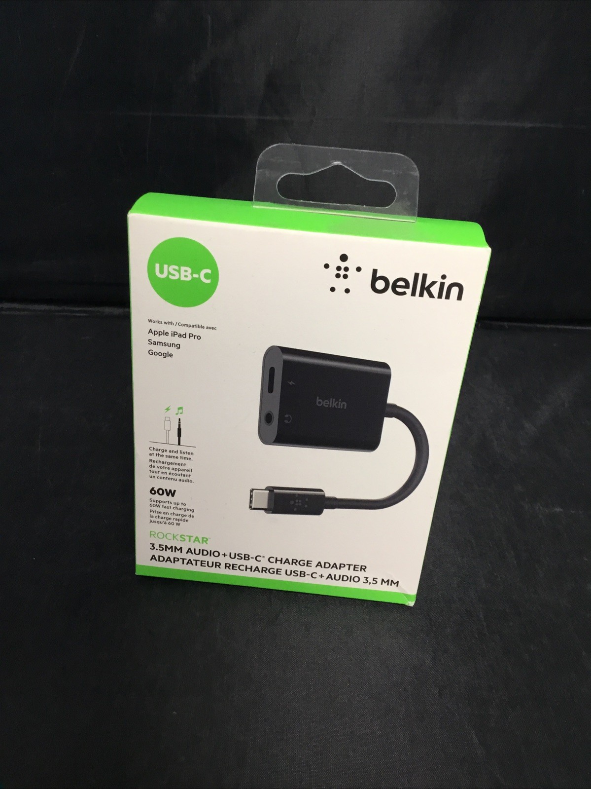 Authentic Belkin Rockstar 3.5MM Audio + USB-C Charge Adapter - Black Brand New