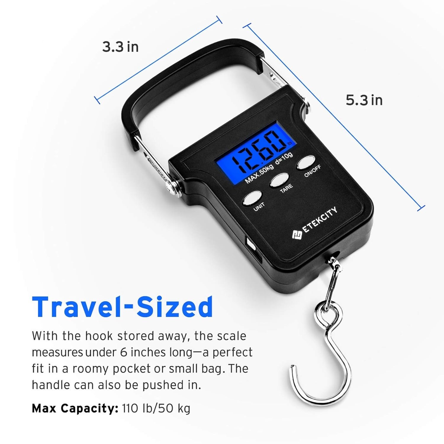 Versatile Hanging Hook Scale - 110lb Capacity, Backlit Display for Easy Reading