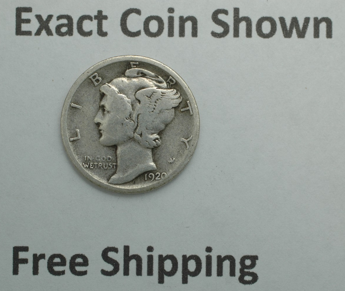1920 D Winged Liberty Mercury 90% Silver Dime Denver mint Free Shipping