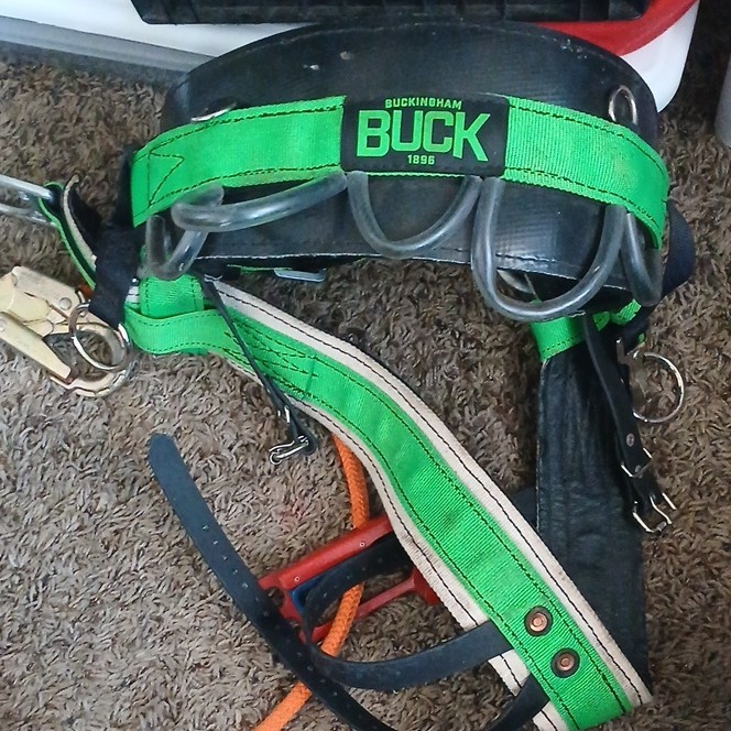 Buckingham Buck Safety Harness with Lanyard, Green Straps, Durable Safety Gear