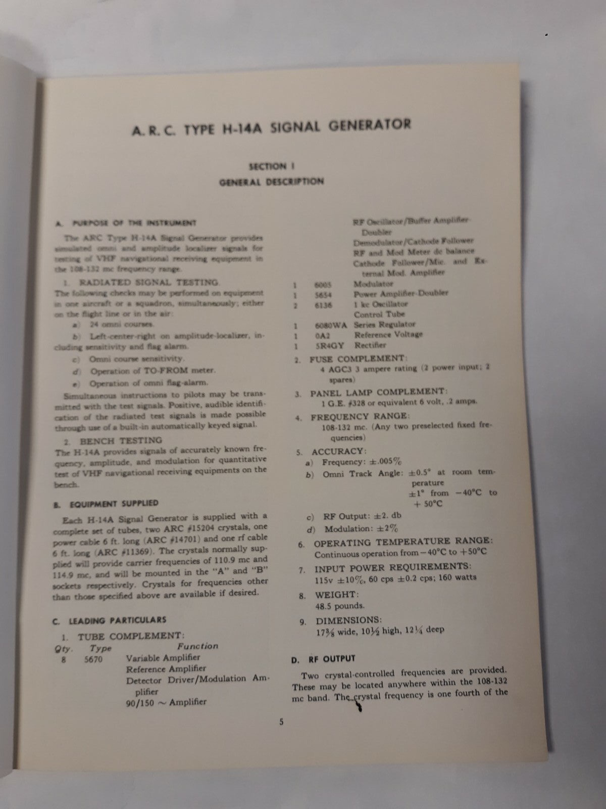 ARC Type H-14A Signal Generator Instruction Book Original
