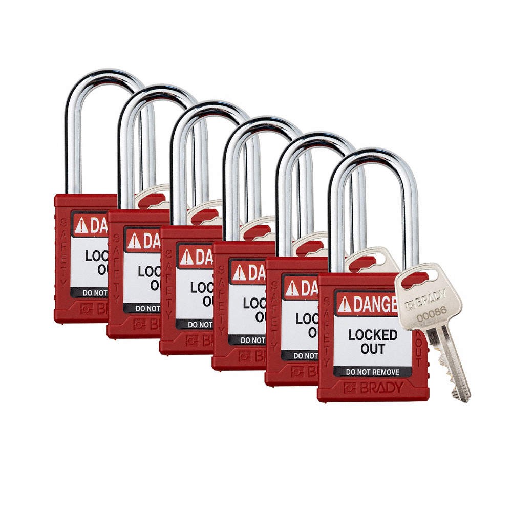 BRADY SDPL-RED-38ST-KA6 Padlock,6 Pins,Red,PK6 793EC0