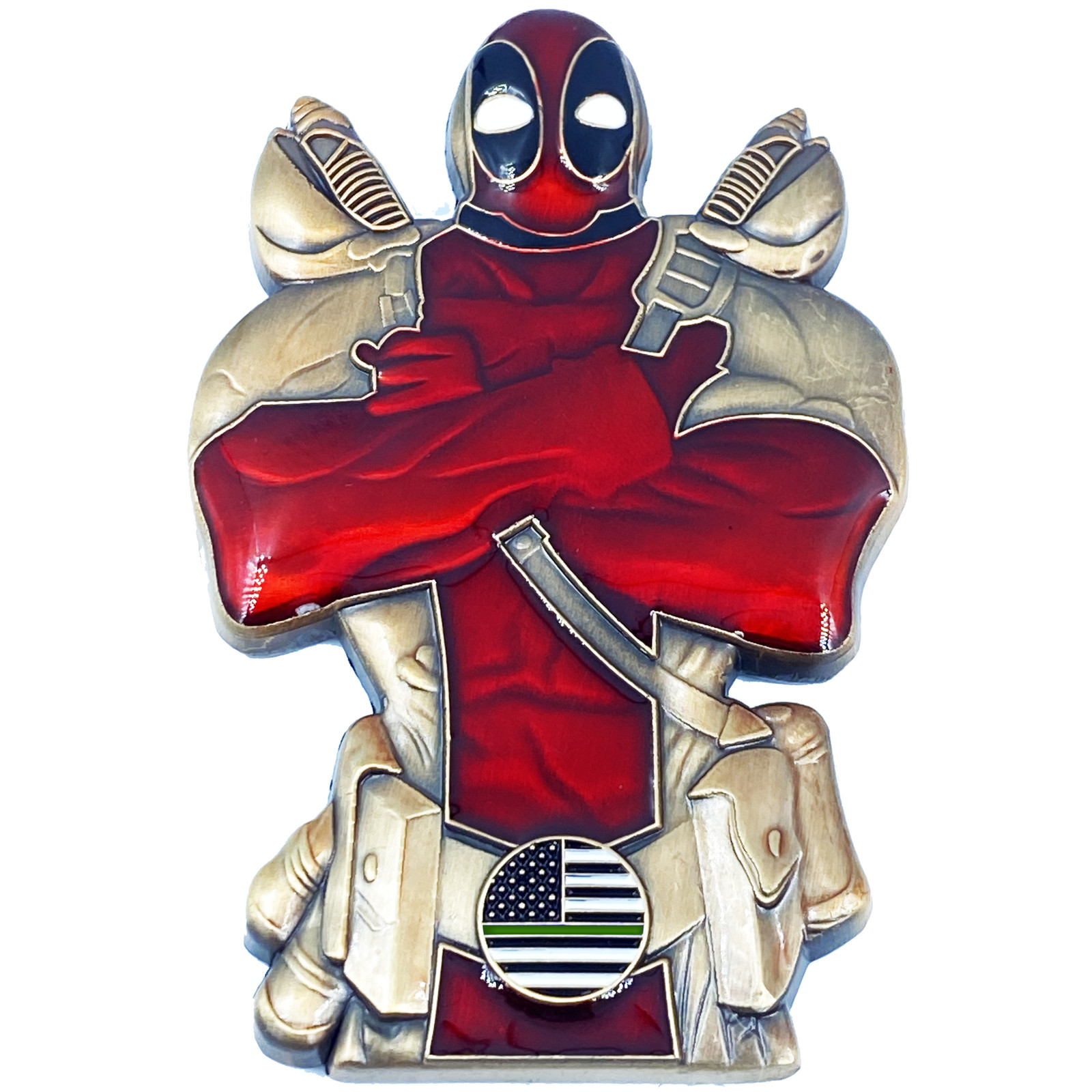 DL7-11 for Deadpool inspired thin green line American Flag Police Challenge Coin