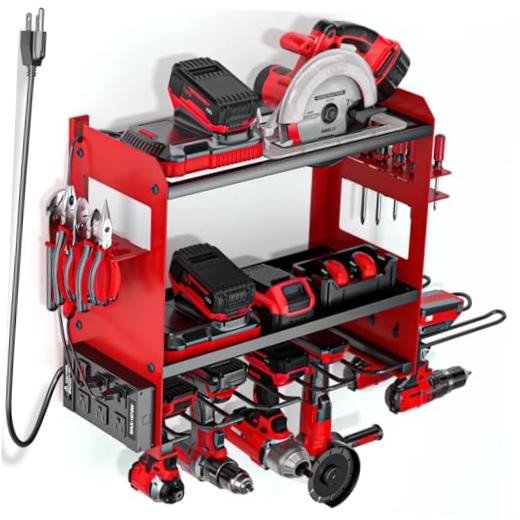 Power Tool Organizer Wall Mount with Charging Station, Cordless Tools Red