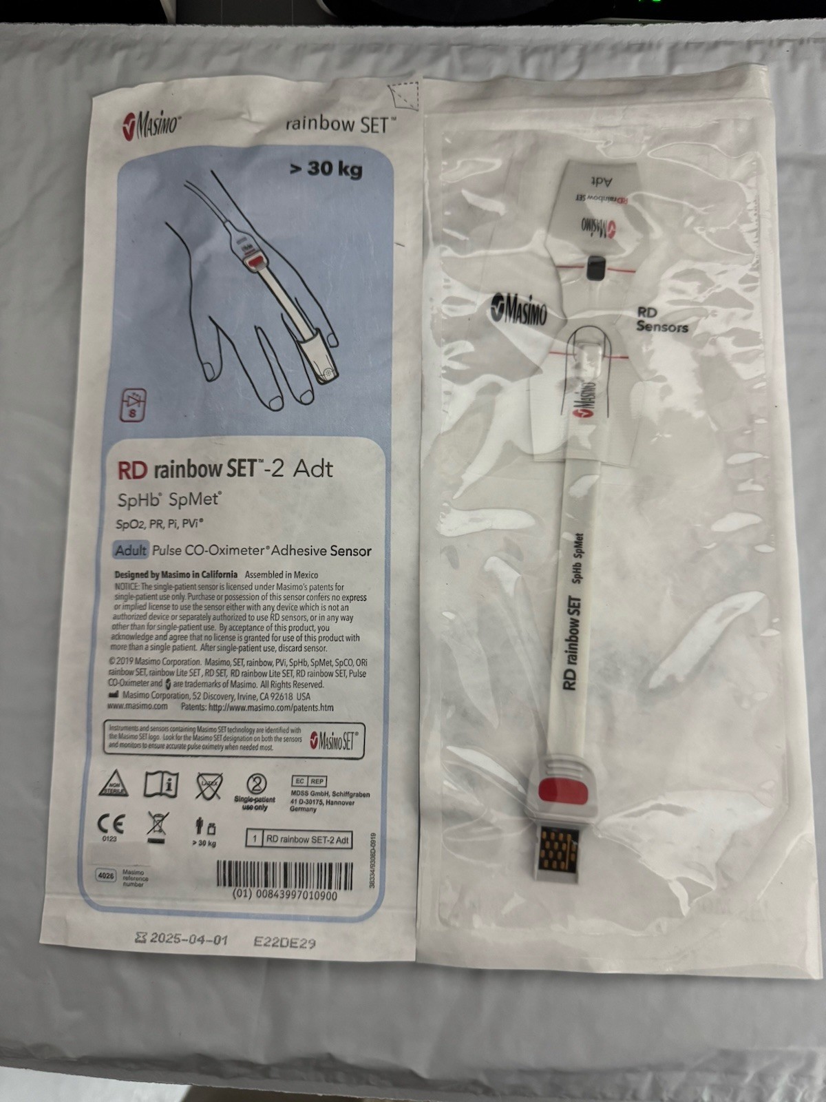 Masimo 4026 Adult SpHb Pulse CO-Oximeter  Disposable, Pack Of 10 Pieces Exp 2025