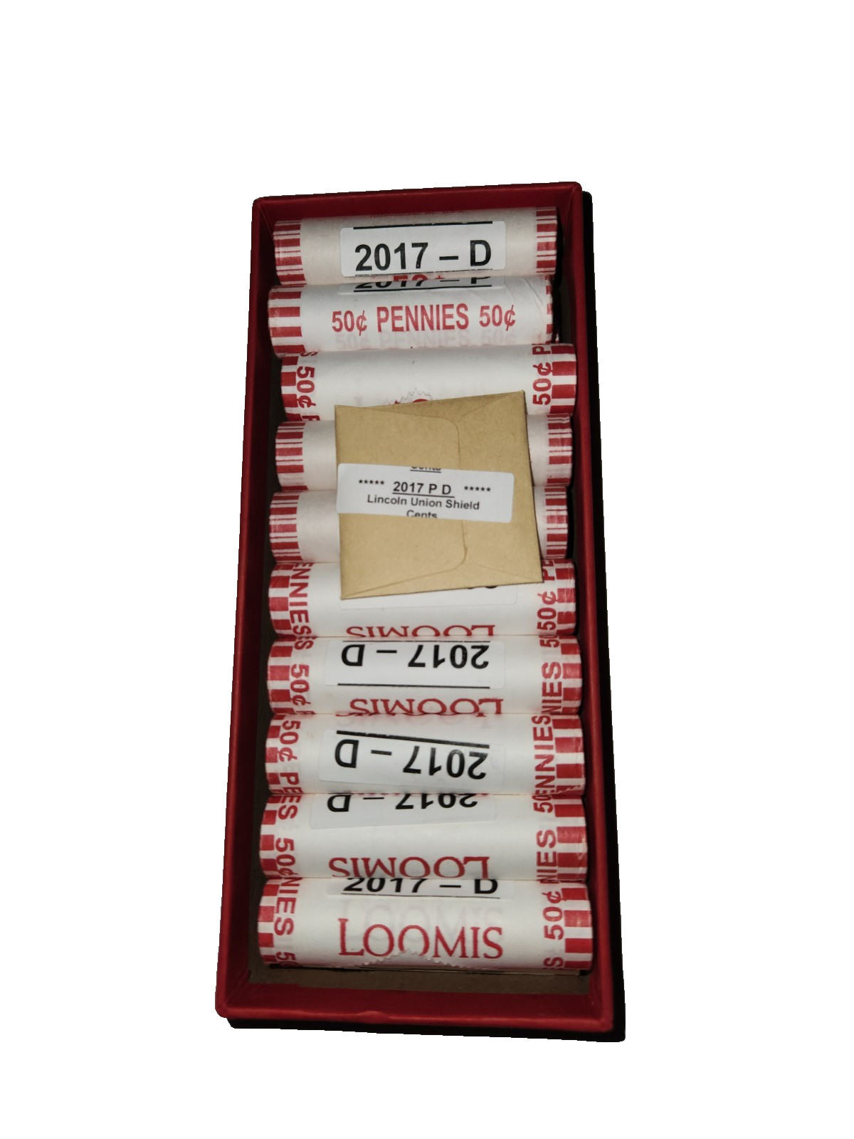 20 Roll* Box of 2017 Lincoln 10 P and 10 D Penny Cent Shield from Bank Box