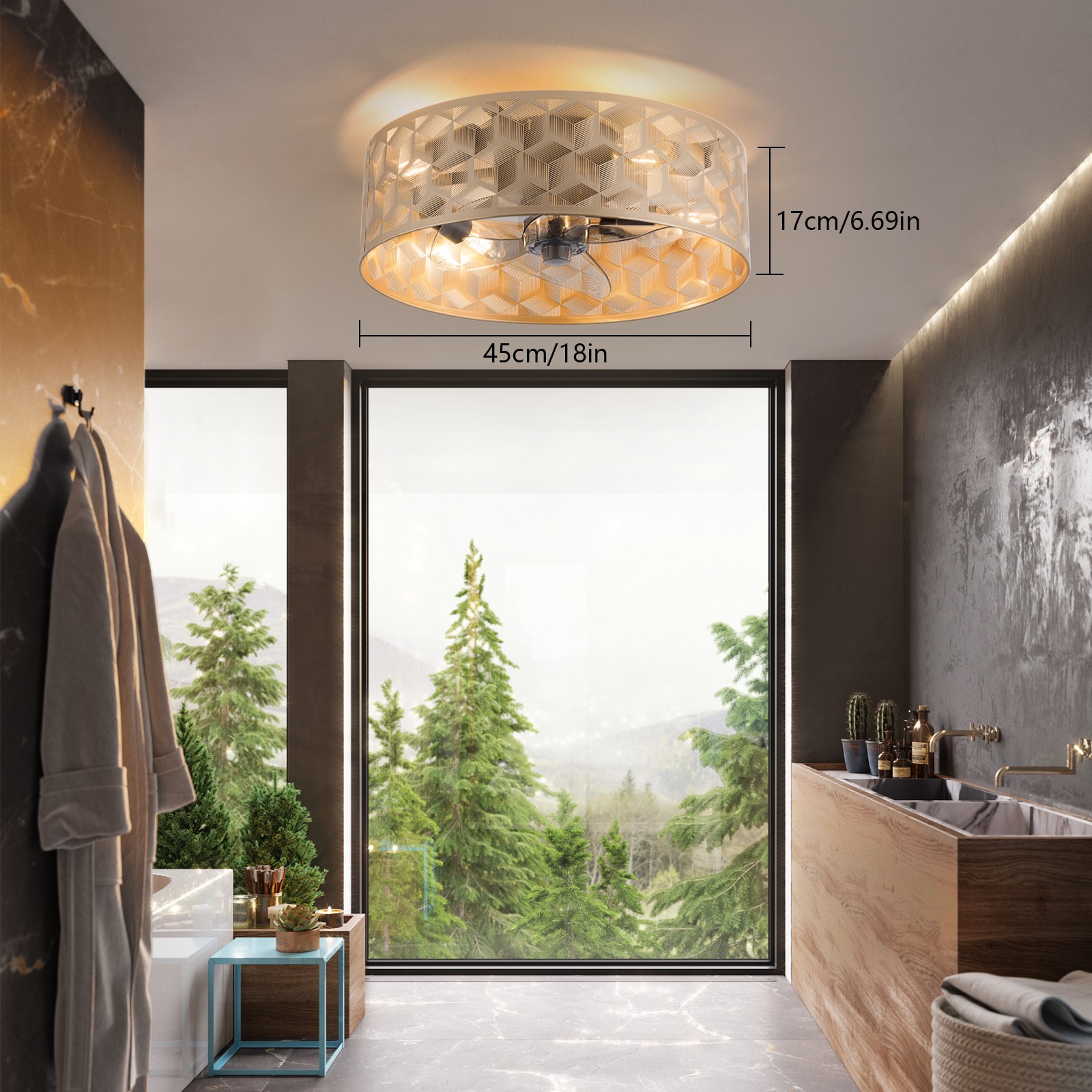 Modern Round Low Profile Ceiling Fan Light with Remote Control – 18" Indoor