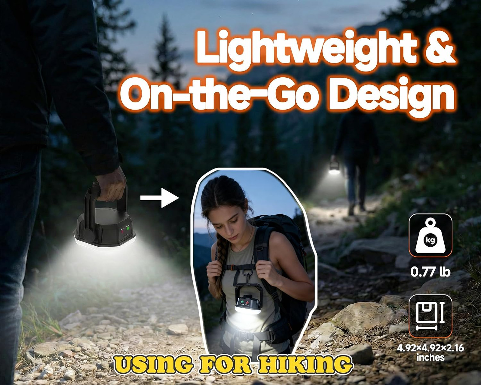 Rechargeable LED Camping Lantern with Magnet 360 Degree Stand Threaded Mount