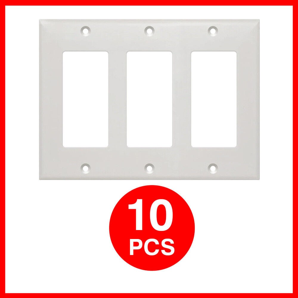 Decorator Wall Plate Outlet Switch Cover Triple 3 Gang Faceplate White 10 Pack
